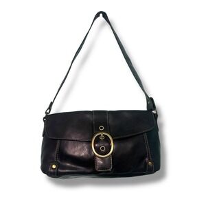 Vintage Y2k Leather Buckle Purse 2000s Black Hobo Micro Mini Shoulder Hand Bag